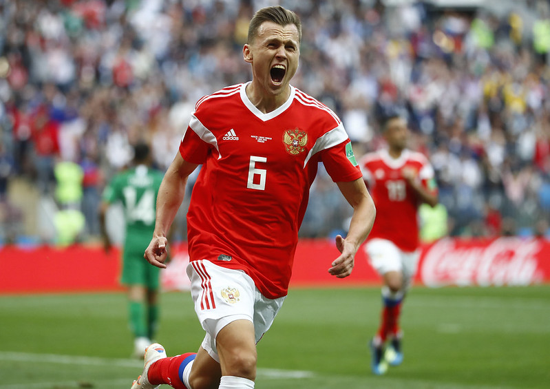 俄羅斯中場球員Denis Cheryshev首次參加世界盃就踢進2球。（達志影像）