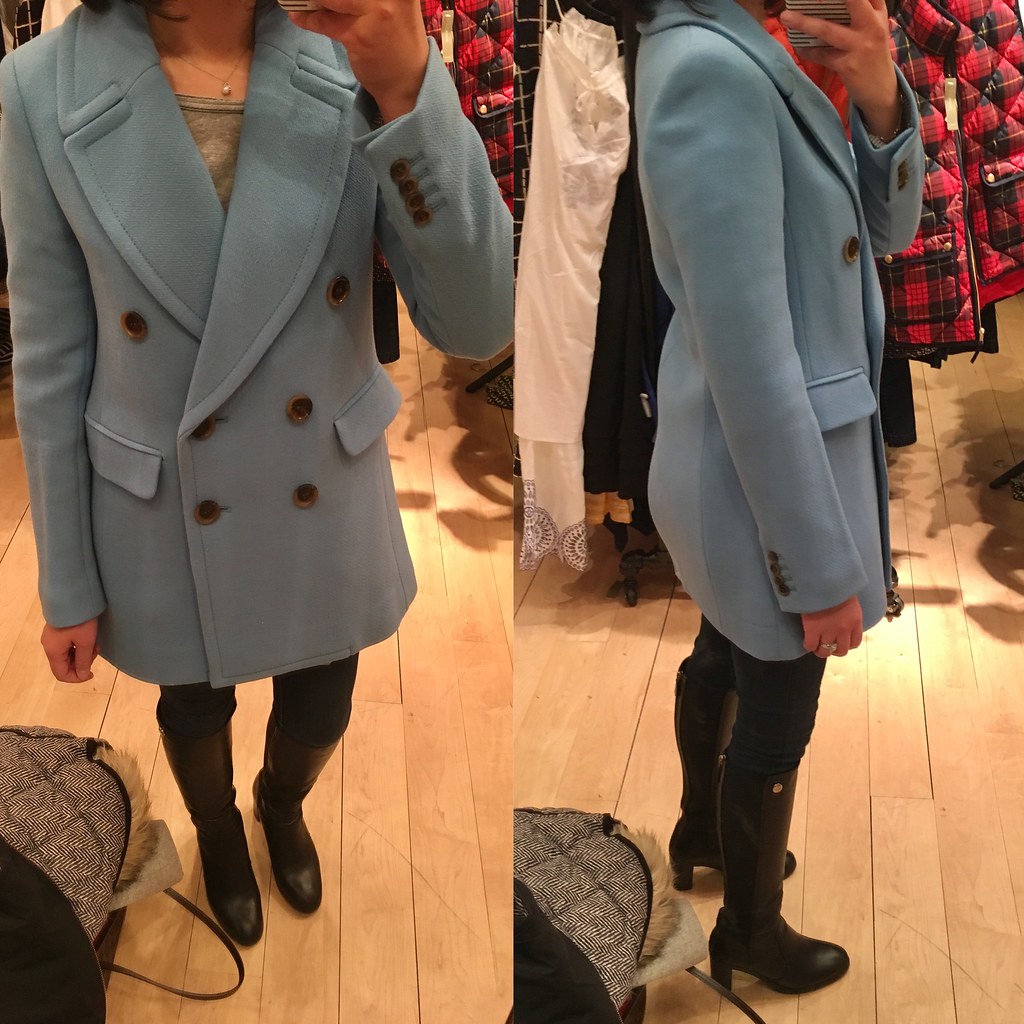  J.Crew Double-breasted coat in double-cloth wool in cornflower blue, size 00 regular 