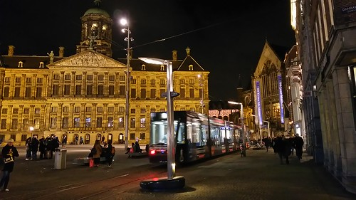 Dam Square and Tram in Amsterdam,  North Holland, Netherland /Oct 28, 2017