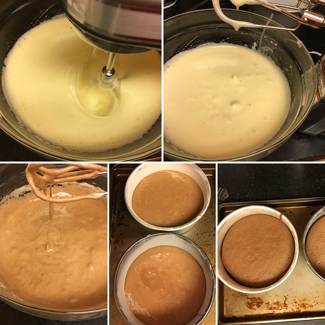 Some of the steps in baking a sponge cake