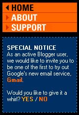 Gmail invitation to blogger