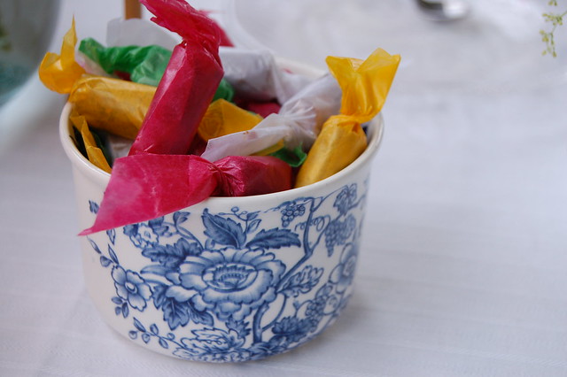 Bowl of Candy in fancy wrapping paper