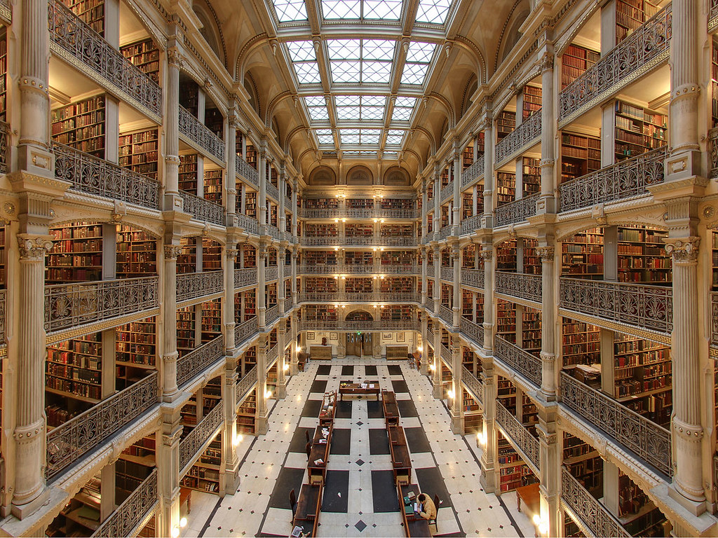 Interior of the George Peabody Library in Baltimore. Image credit Matthew Petroff.