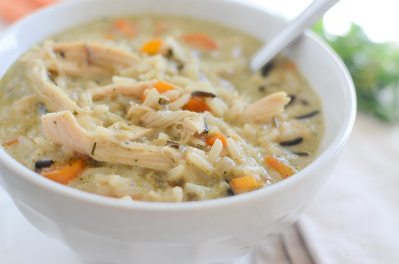 Chicken and Wild Rice Soup - Panera copycat recipe! Creamy soup with wild rice, chicken, and veggies. The whole family will love this recipe and it's so easy!