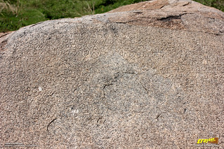 Halegannada (Old Kannada) Inscriptions carved on a huge rock in Mohommadan Tombs enclosure in Kadiramapura, Hampi, Karnataka, India