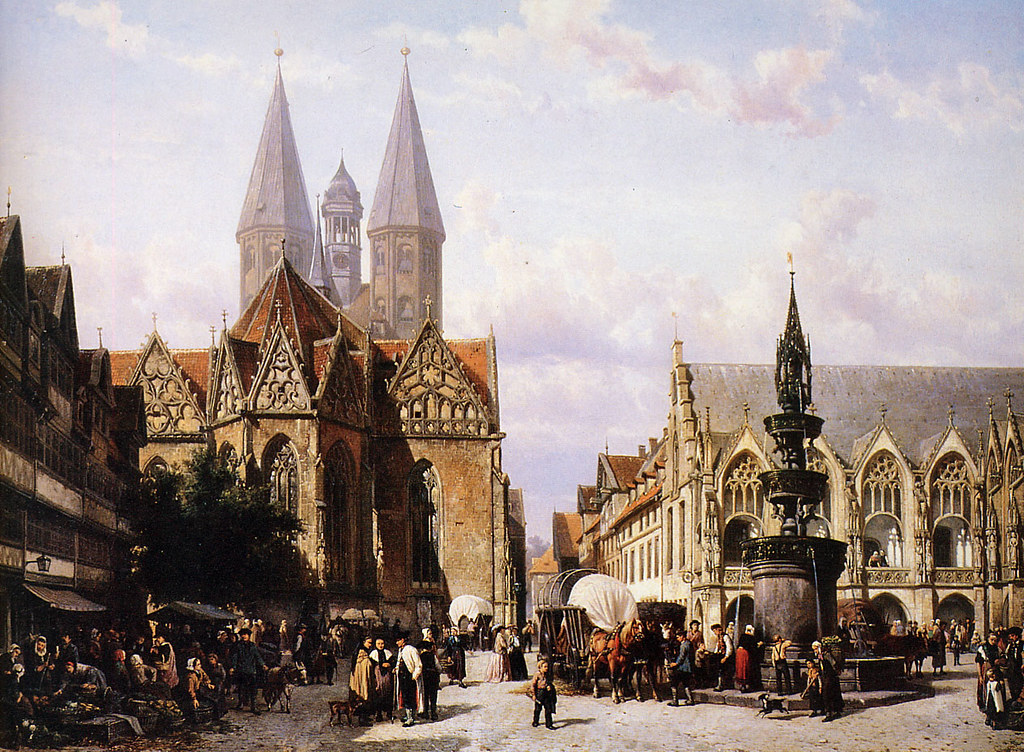 Altstadtmarkt in Brunswijk by Cornelis Springer