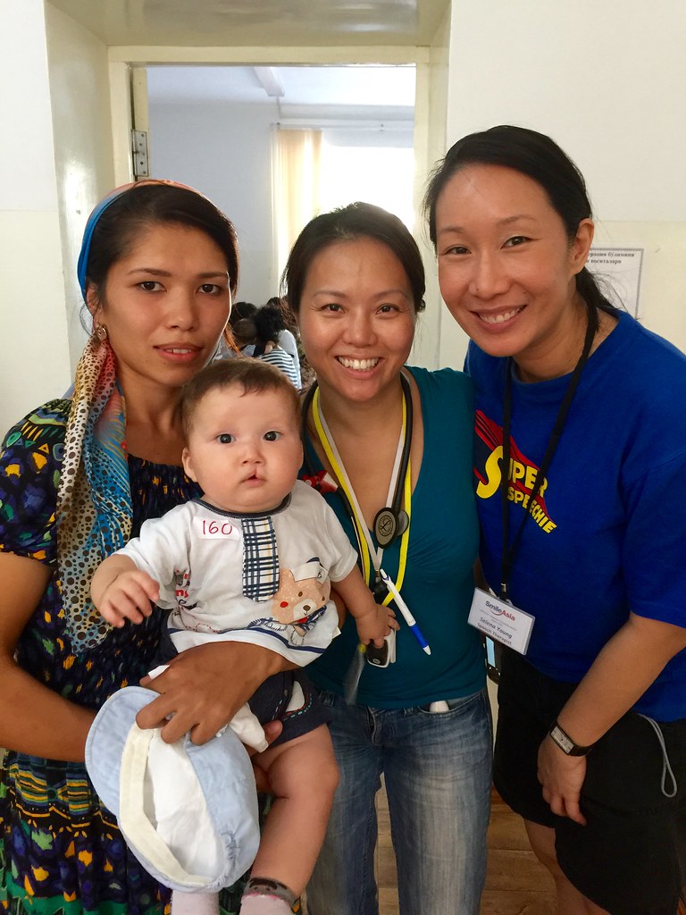 Fergana, Uzbekistan, Aug 2015: A cleft lip baby and his mother together with senior staff nurse Florence Ng and principal speech therapist Selena Young. Photo credit: Florence Ng