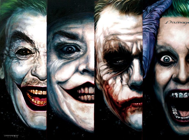 The Joker Cesar Romero, Jack Nicholson, Heath Ledger and Jared Leto by Ben Jeffery