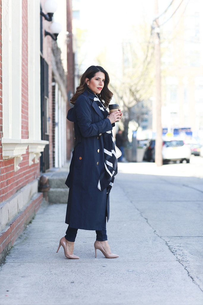 worth new york trench navy spring scarf what to wear to work workwear office style casual friday ag denim coach nolita satchel christian louboutin club monaco corporate catwalk 