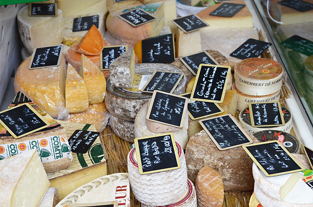 Cheese stall, Issigeac market, Dordogne, France