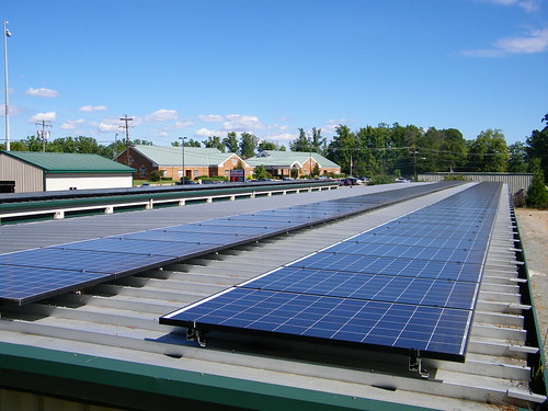 Solar panels atop the storage units outside E&S Mart in Altavista