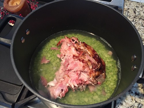 ham bone and peas, ready to make pea soup