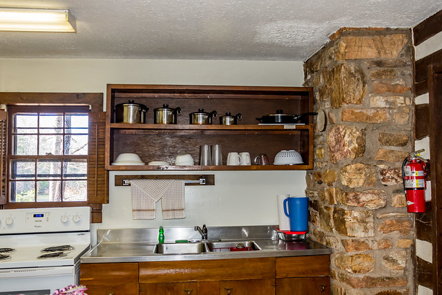 Kitchen is equipped for your needs at cabin 8 Fairy Stone State Park, Va