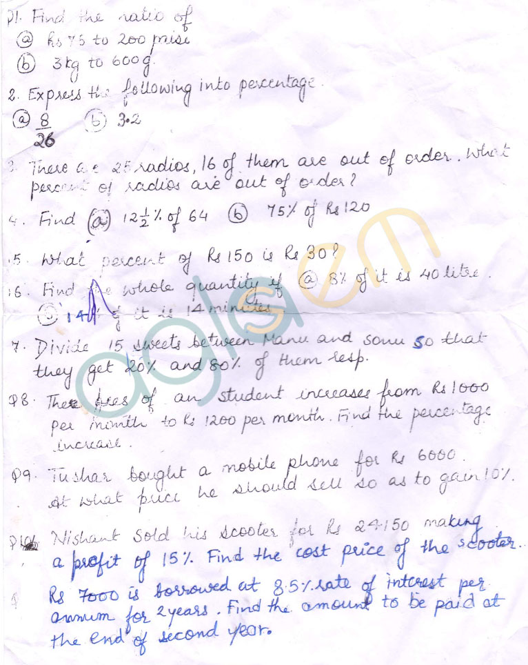 CBSE Class 7 SA 2 Question Paper for Mathematics