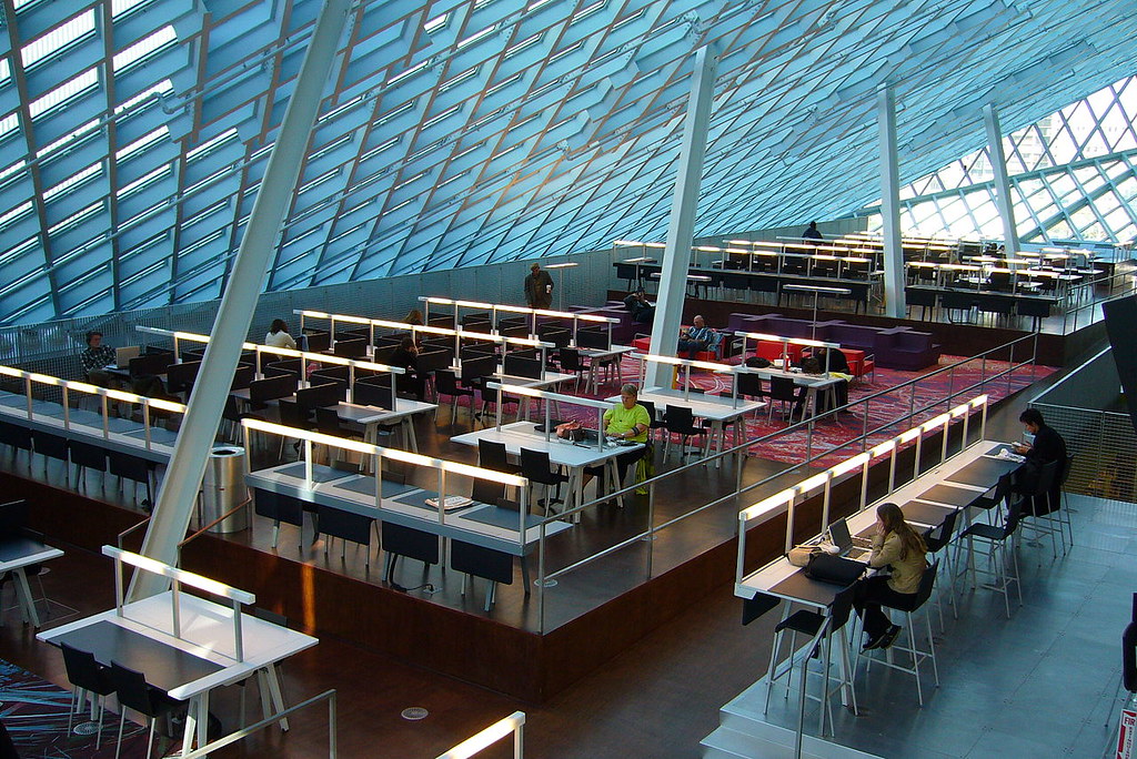 Seattle Public Library, Main Branch, Reading Room. Seattle, Washington, USA. Image credit Eric Hunt.