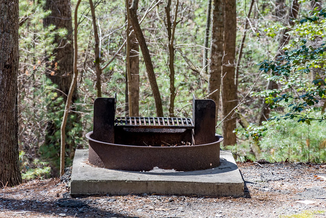 Each camp site has a fire ring to use during your stay (like this one at Fairy Stone State Park, Virginia)