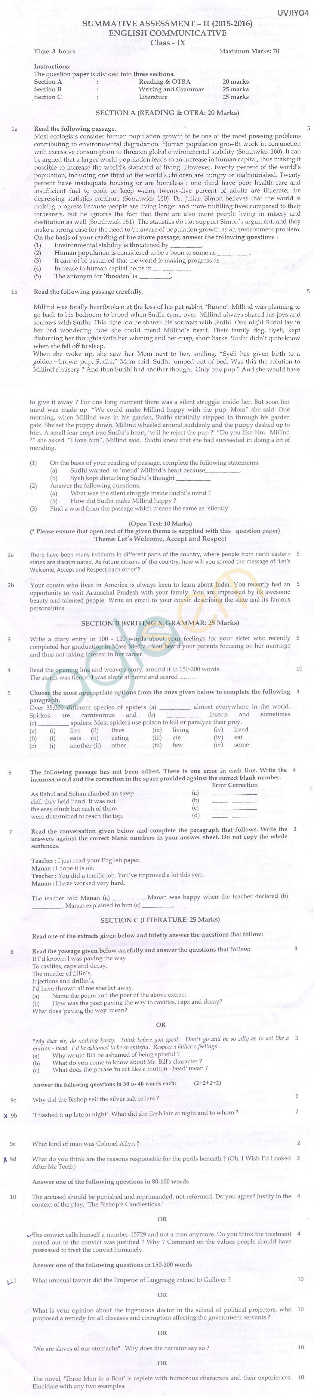 CBSE Class 09 Question Papers English SA2