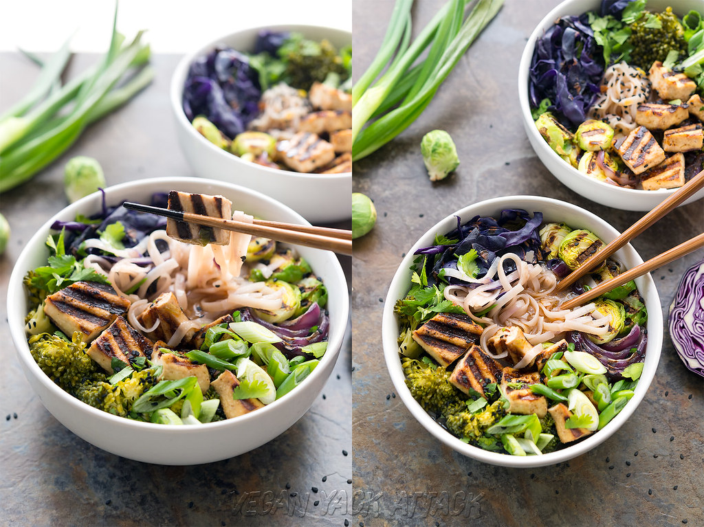 Grilled Tofu Miso Noodle Soup! Delicious, easy, and great for a weeknight meal! #glutenfree #vegan