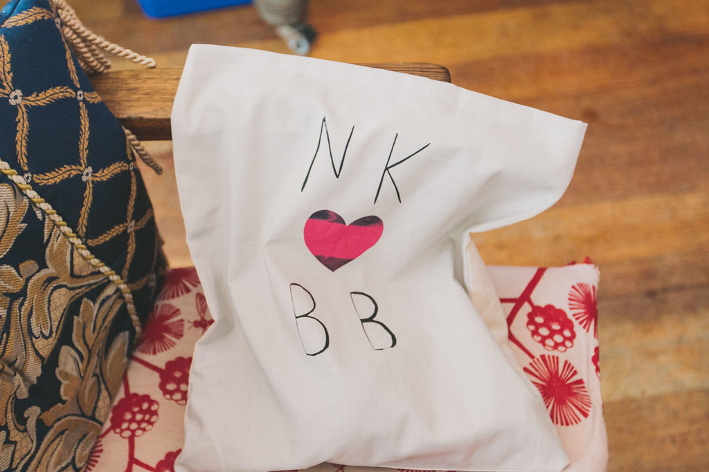 screenprinted hand-made gift bags as wedding bonbonierre