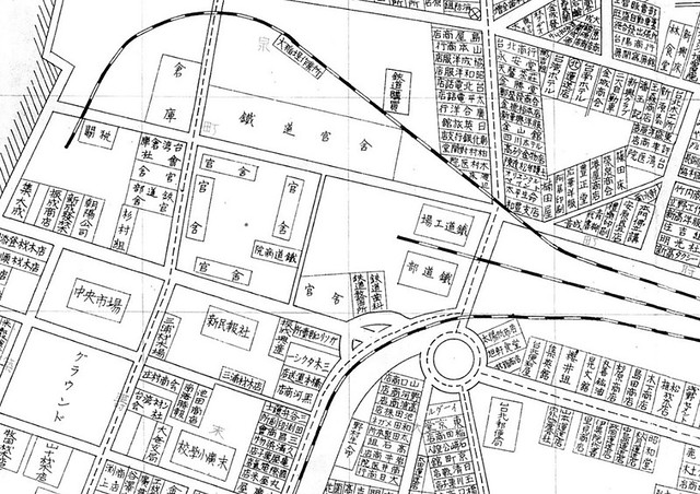 1935年台灣博覽會紀念臺北市市街圖，臺北便利屋為三井倉庫所在。圖片來源：搶救北北三。