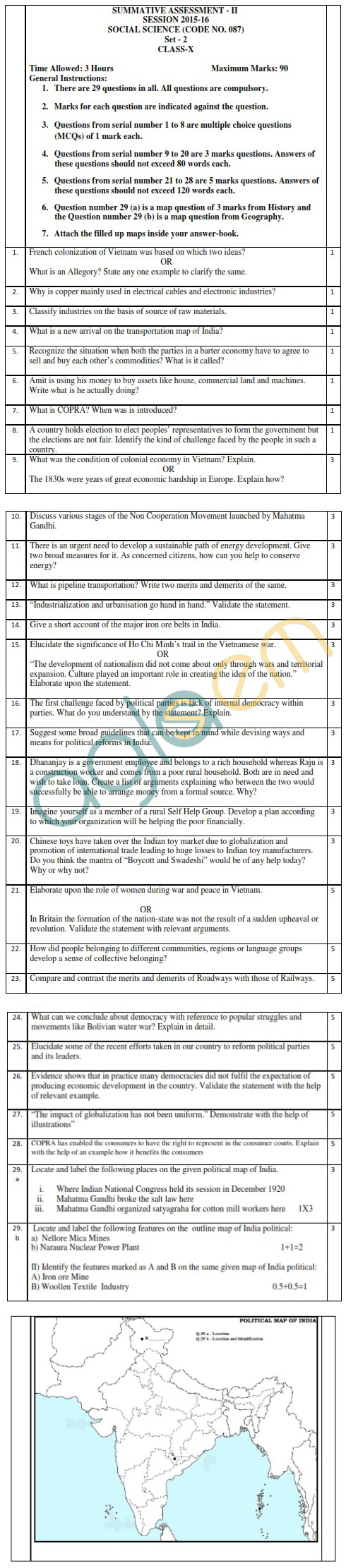 Sample Question Papers for Class IX and X - CBSE