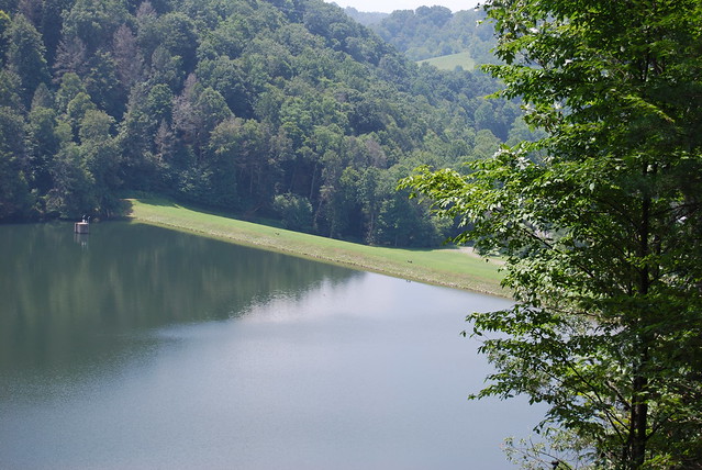 Hike around the lake to the spillway over dam at Hungry Mother State Park in Virginia