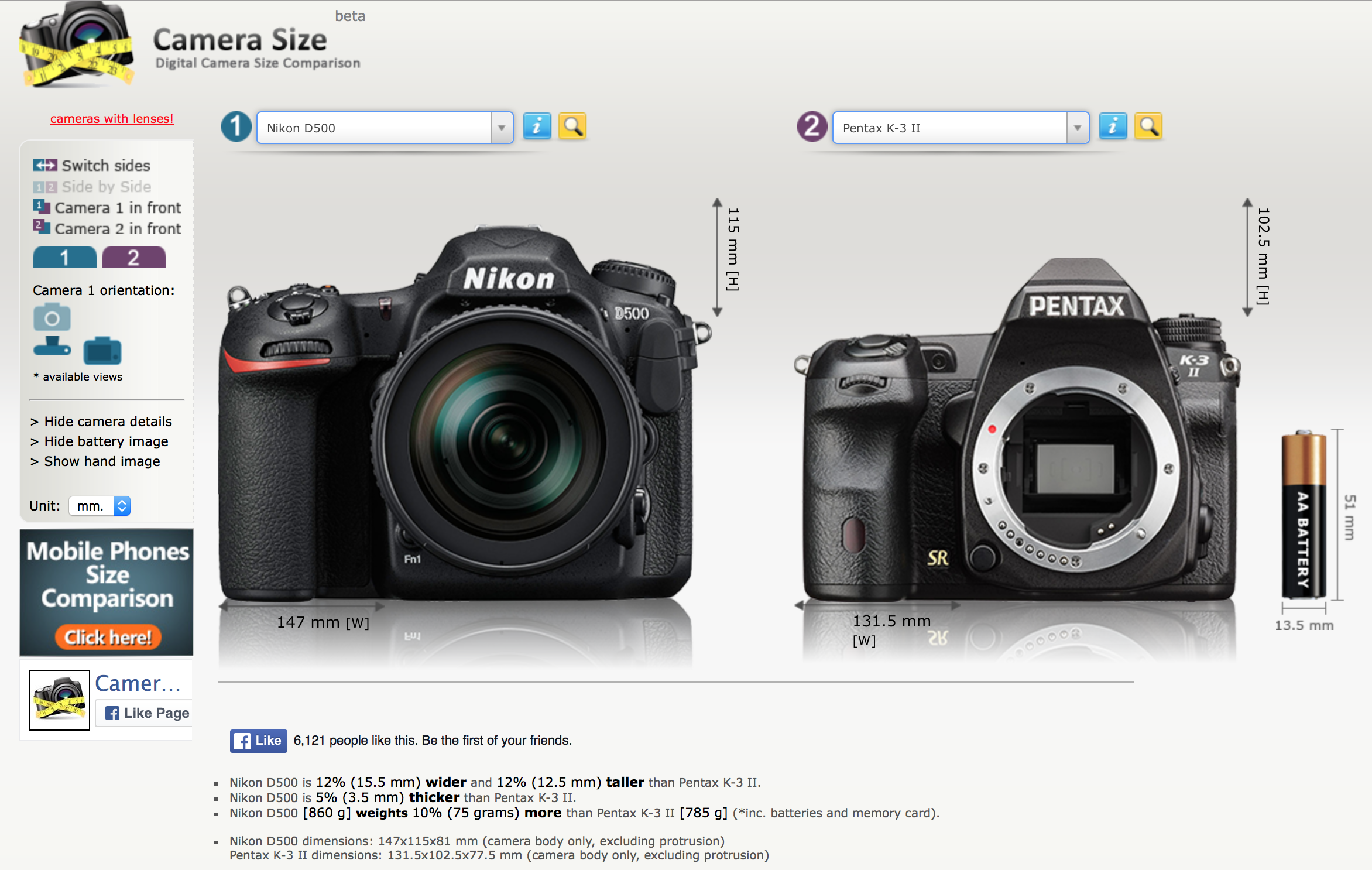 Warning spare interference D500 vs K-3 size comparison - PentaxForums.com