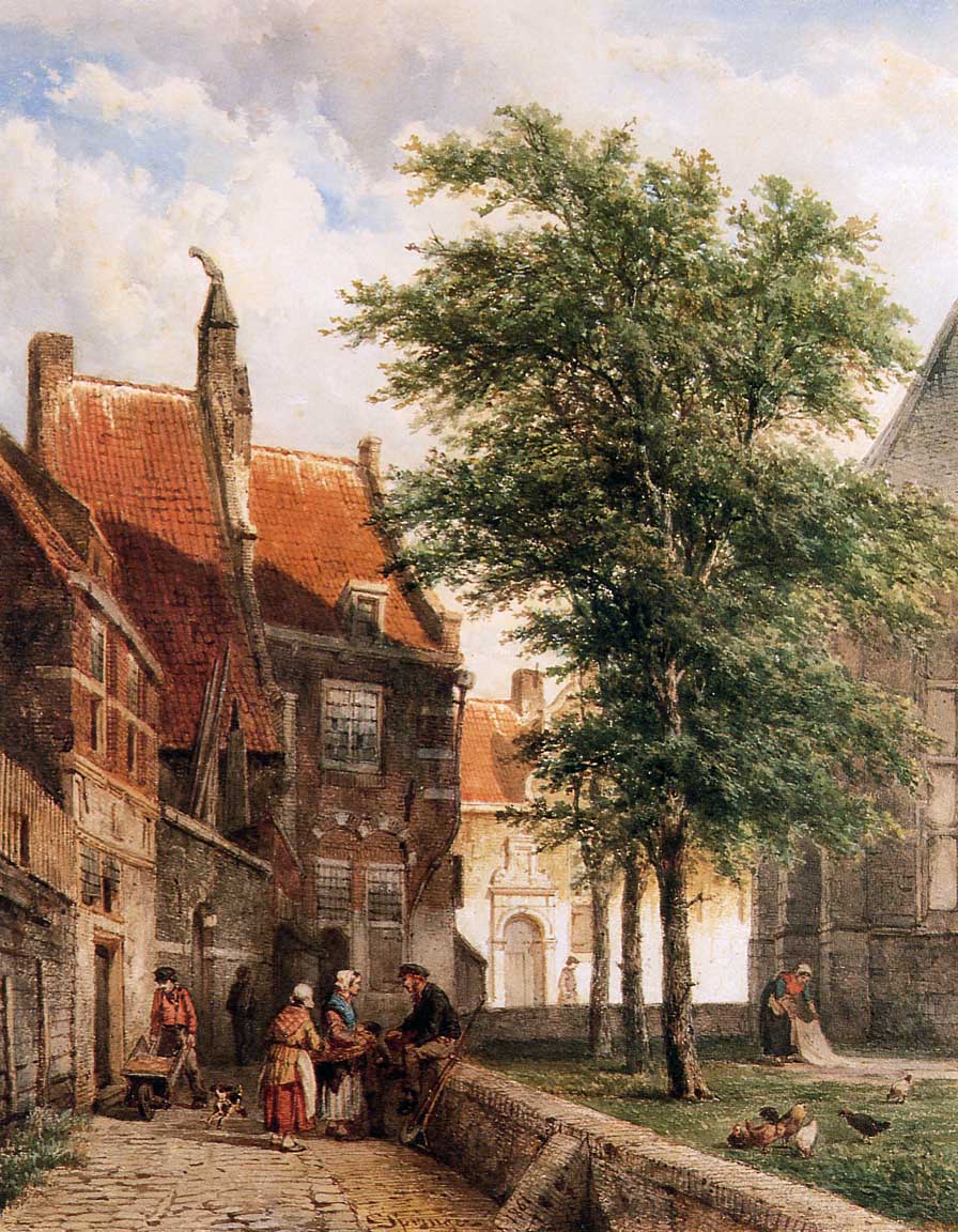 View behind the Grote Kerk in Naarden by Cornelis Springer