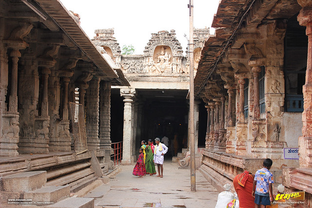 Entrance/exit to the section and shrines behind the main shrine in Virupaksha Temple complex, Hampi, Karnataka, India