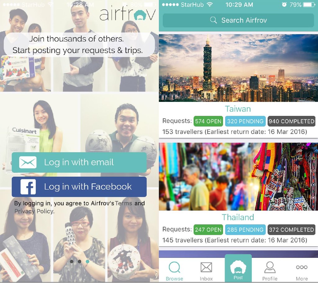 Download the Airfrov app to connect to requests and travellers