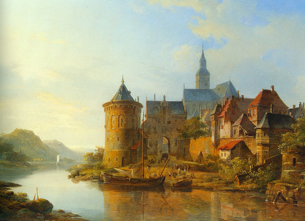 A View of a Town along the Rhine by Cornelis Springer