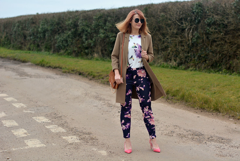 Springtime pattern mixed florals with longline blazer | Not Dressed As Lamb