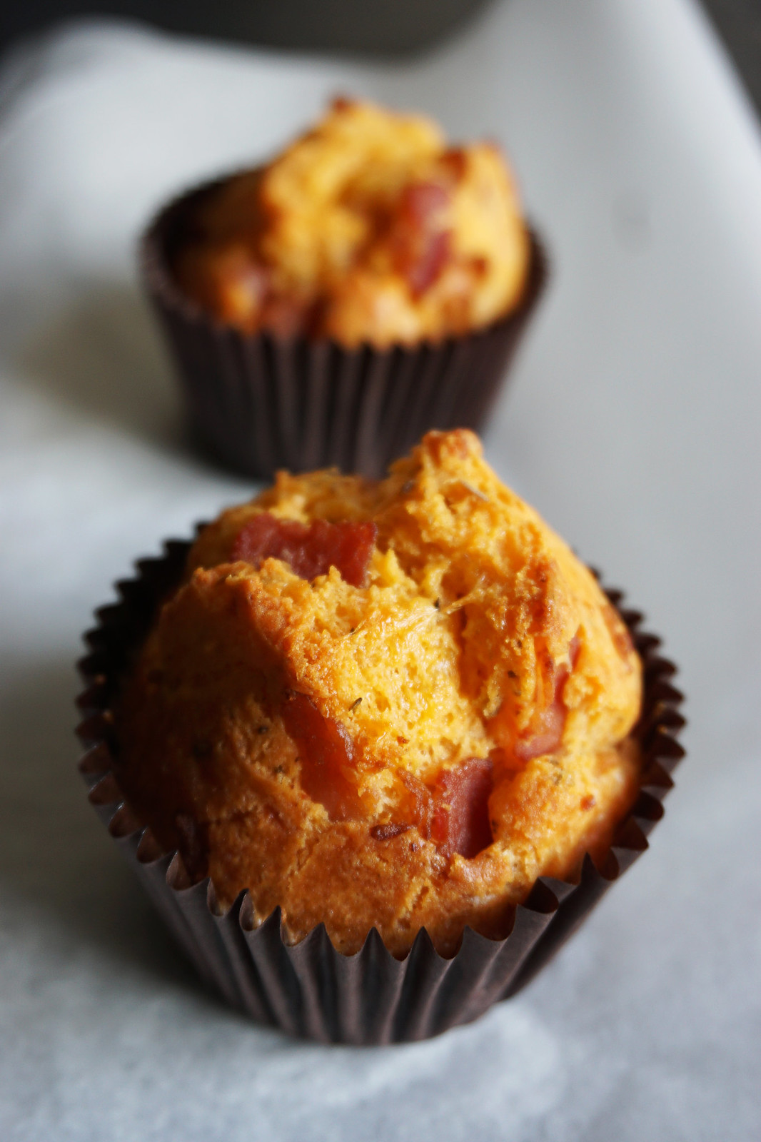 Breakfast gluten free bacon cheese muffins made with Doves Farm self raising flour