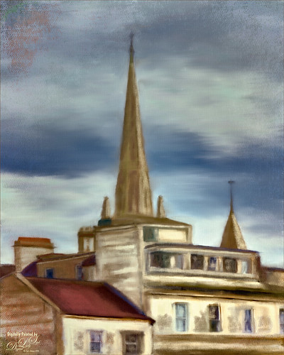 Painted image of some buildings in Bath, England