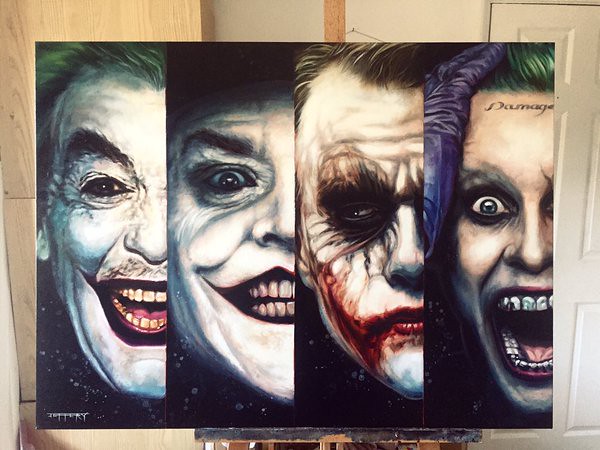 The Joker Cesar Romero, Jack Nicholson, Heath Ledger and Jared Leto by Ben Jeffery