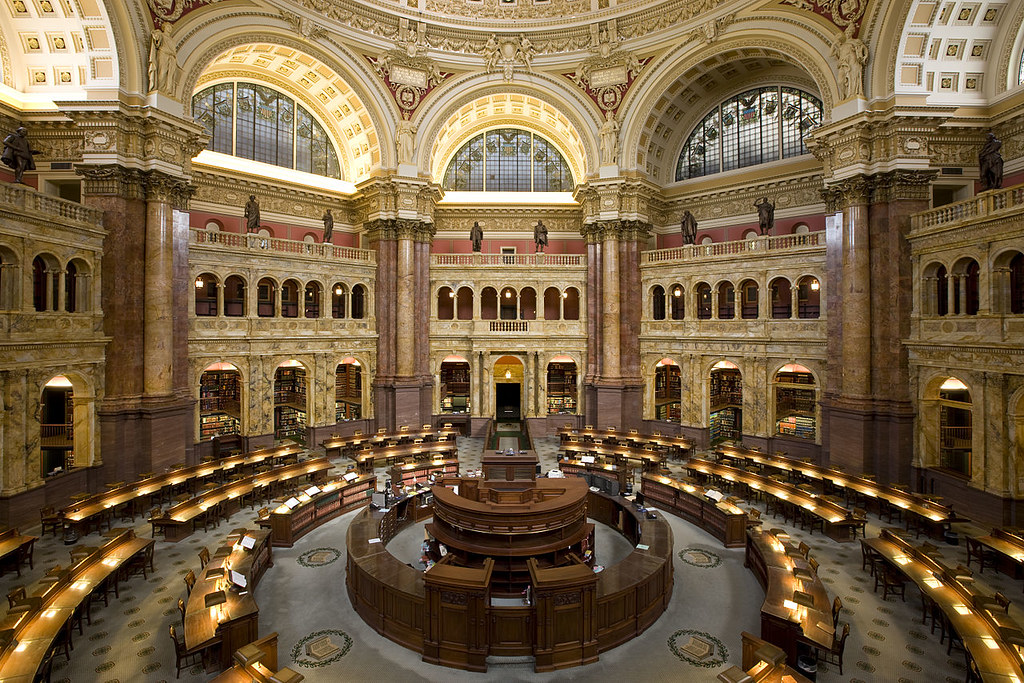 Main Reading Room of the Library of Congress in the Thomas Jefferson Building.