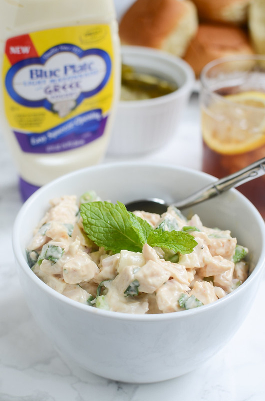 Spicy Chicken Salad - your new favorite lunch! Serve on toasted buns or as lettuce wraps!