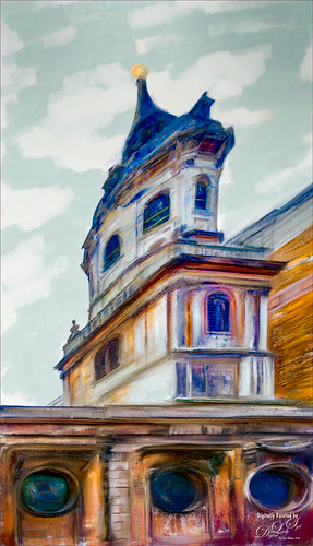 Painted image of a building in London