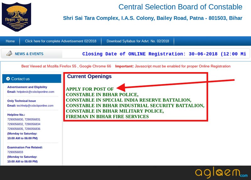 Bihar Police Constable Application Form 2018