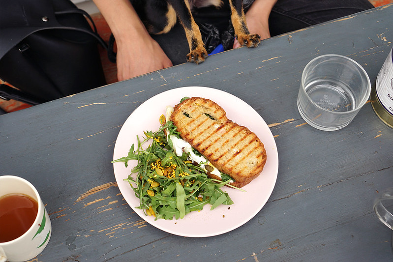 Gluten free goat cheese and harrissa sandwich with rocket salad from Pearl and Groove in Notting Hill | Gluten free Notting Hill guide | Kensington | Portobello Market | Ladbroke Grove | Bayswater | West London | Gluten free bakery and cafe | Gluten free London