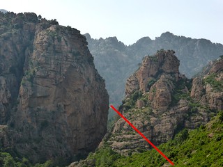 Le trajet du téléphérique entre la brèche du Carciara et le piton rocheux du Peralzone