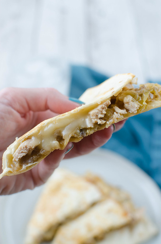 Mu Shu Pork Quesadillas - grilled flour tortillas filled with slow cooked pork, cabbage, mushrooms, green onions, a hoisin sauce, and lots of Monterey Jack cheese!