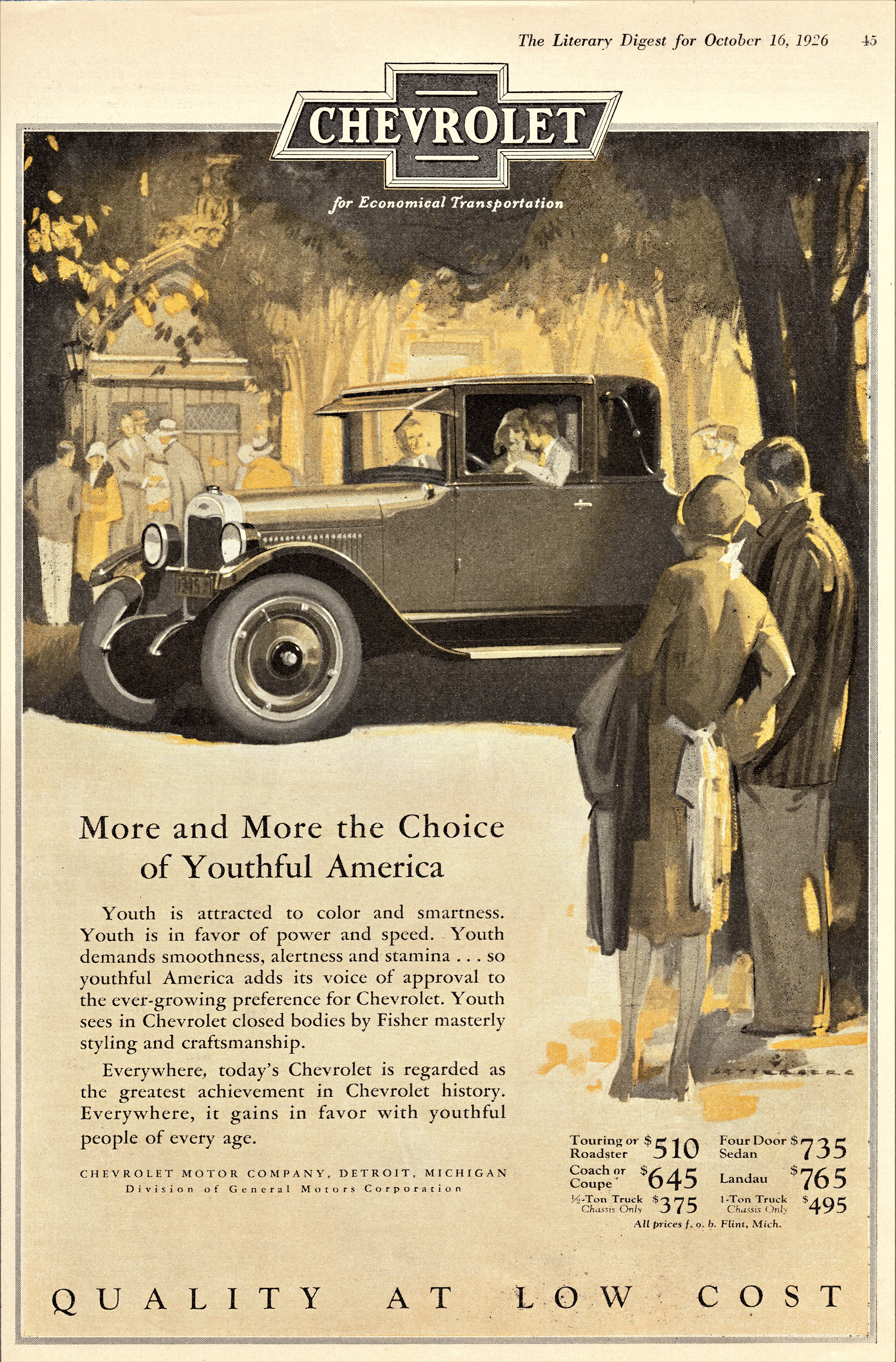 1926 Chevrolet Coupe - published in The Literary Digest - October 16, 1926