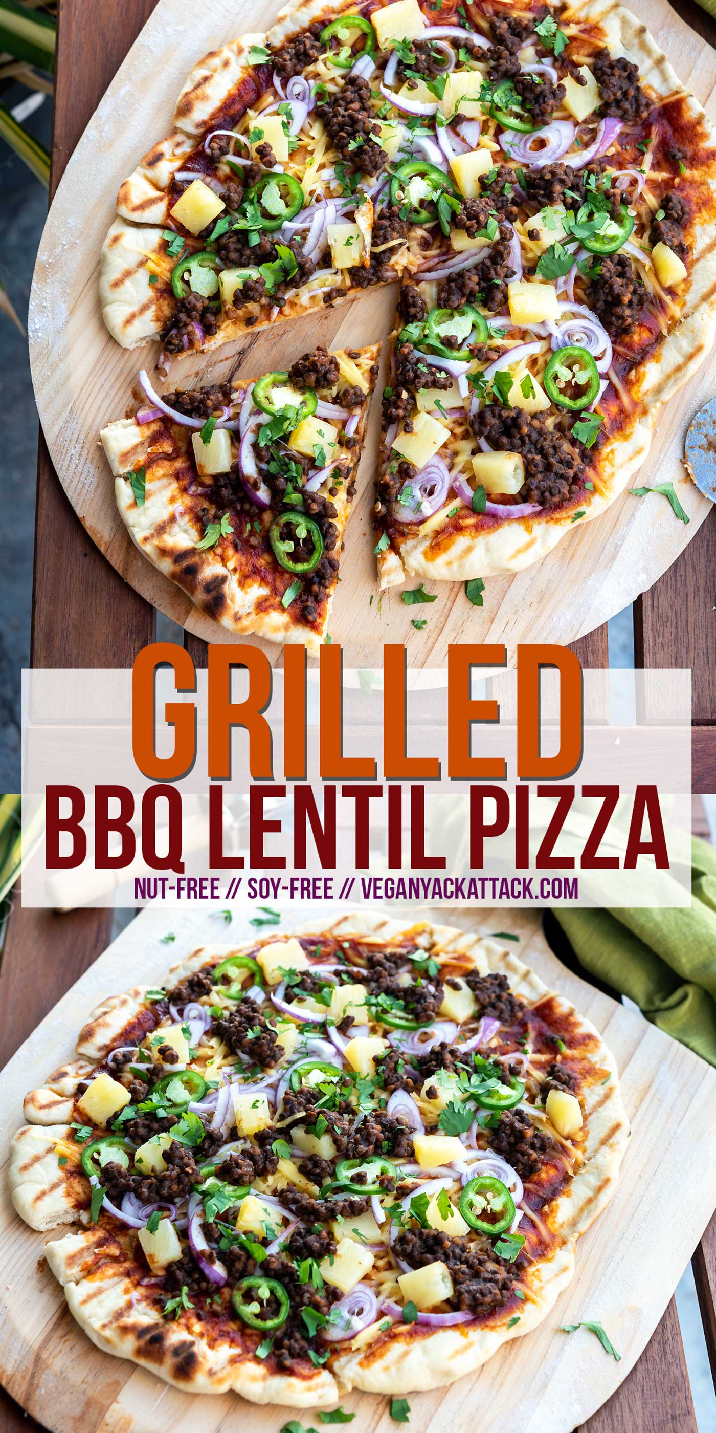 No matter the time of year, pizza always hits the spot! What better way to get your BBQ and pie cravings covered, than with this Grilled BBQ Lentil Pizza? #vegan #soyfree #nutfree