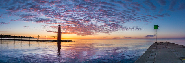 Pano, Panorama, Panoramic, Lighthouse, Sunrise, Algoma, Lake Michigan