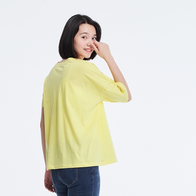棉．麻 女 T 恤 黃色 - 珠光棉不對稱TEE/蒲公英黃
