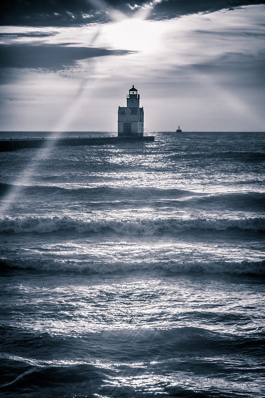 Lighthouse, Kewaunee, WI, Lake Michigan, Monochrome, B&W