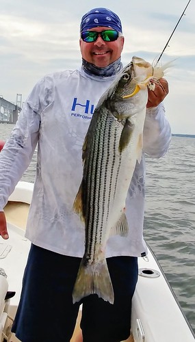 Photo of man holding a striped bass