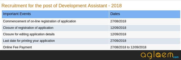 NABARD Development Assistant 2018 Notification Important Dates