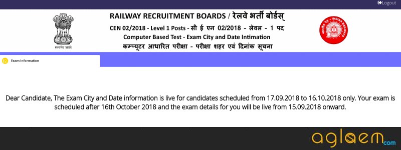 RRB Group D Exam Date, Session and Center 2018